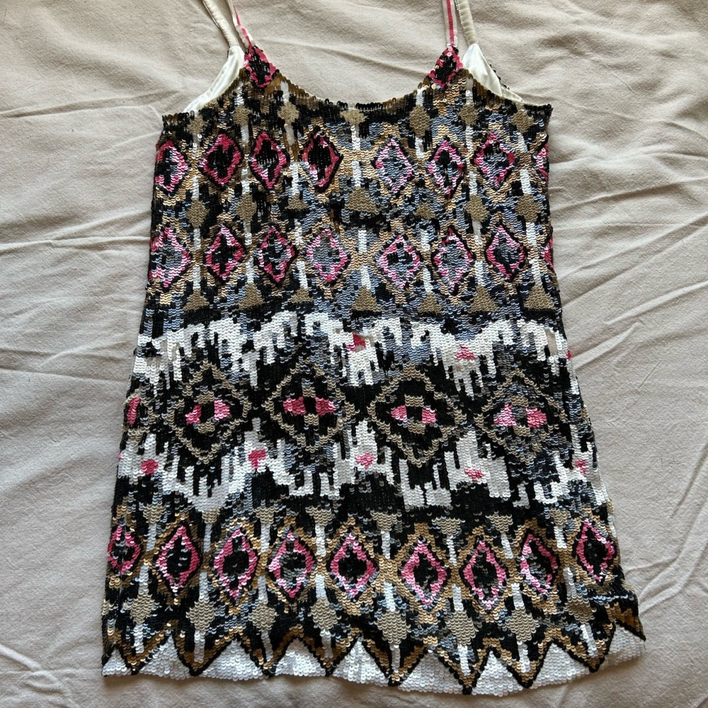 Parker Black and White Navajo Print Spaghetti Strap Slip Mini Dress